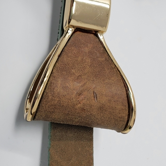 TARNISH TAN & MINT GREEN STRUCTURED BOW SKINNY LEATHER BELT WOMEN MEDIUM - Picture 4 of 14